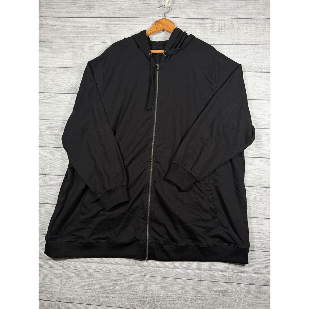 Ellos Womens 3X Black Longline Full Zip Hooded Sweatshirt Jacket Plus Size